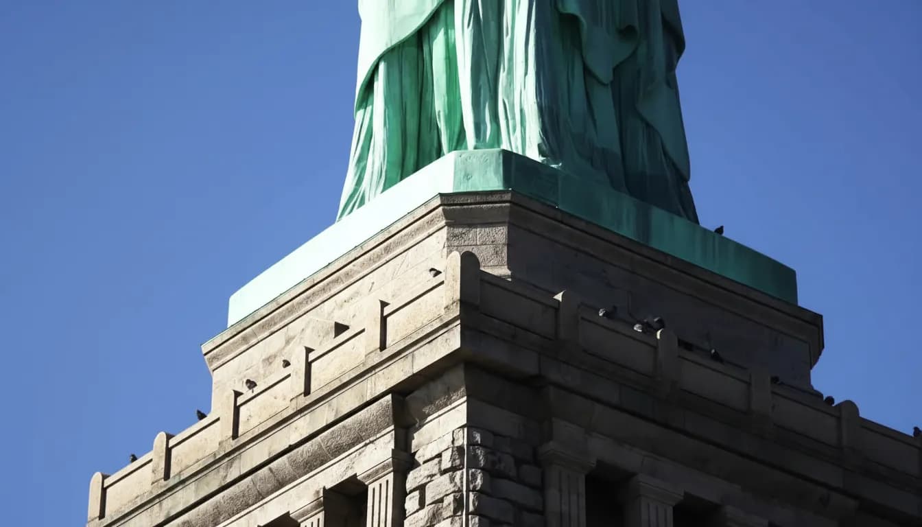 Close-up detail of the Statue of Liberty pedestal base