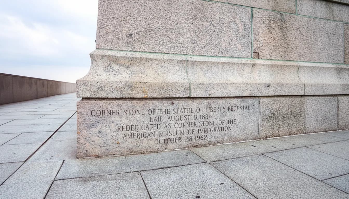 Corner stone inscription of the Statue of Liberty pedestal