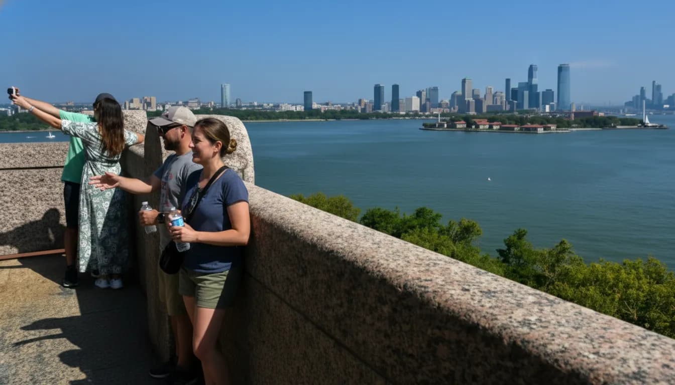 Visitors enjoying panoramic views from the pedestal
