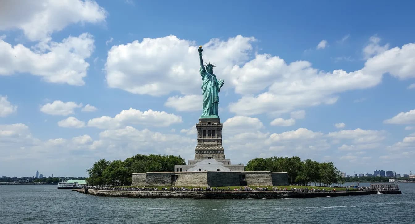 Statue of Liberty on Liberty Island viewed from New York Harbor
