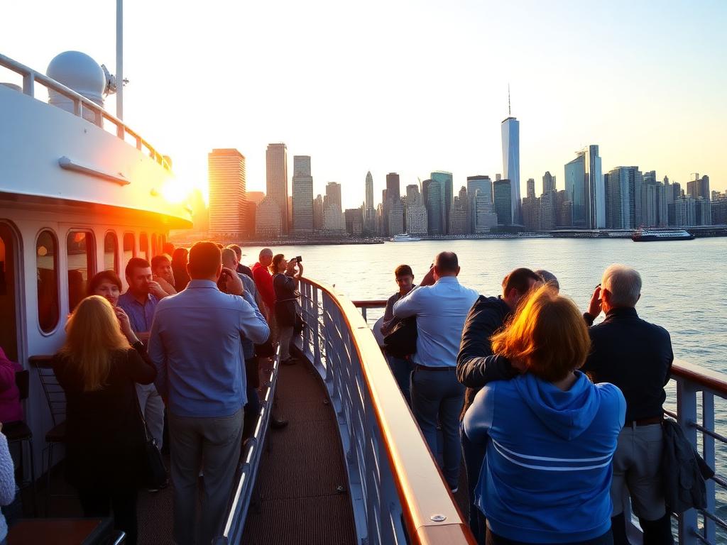 Passengers enjoying the sunset from the cruise deck