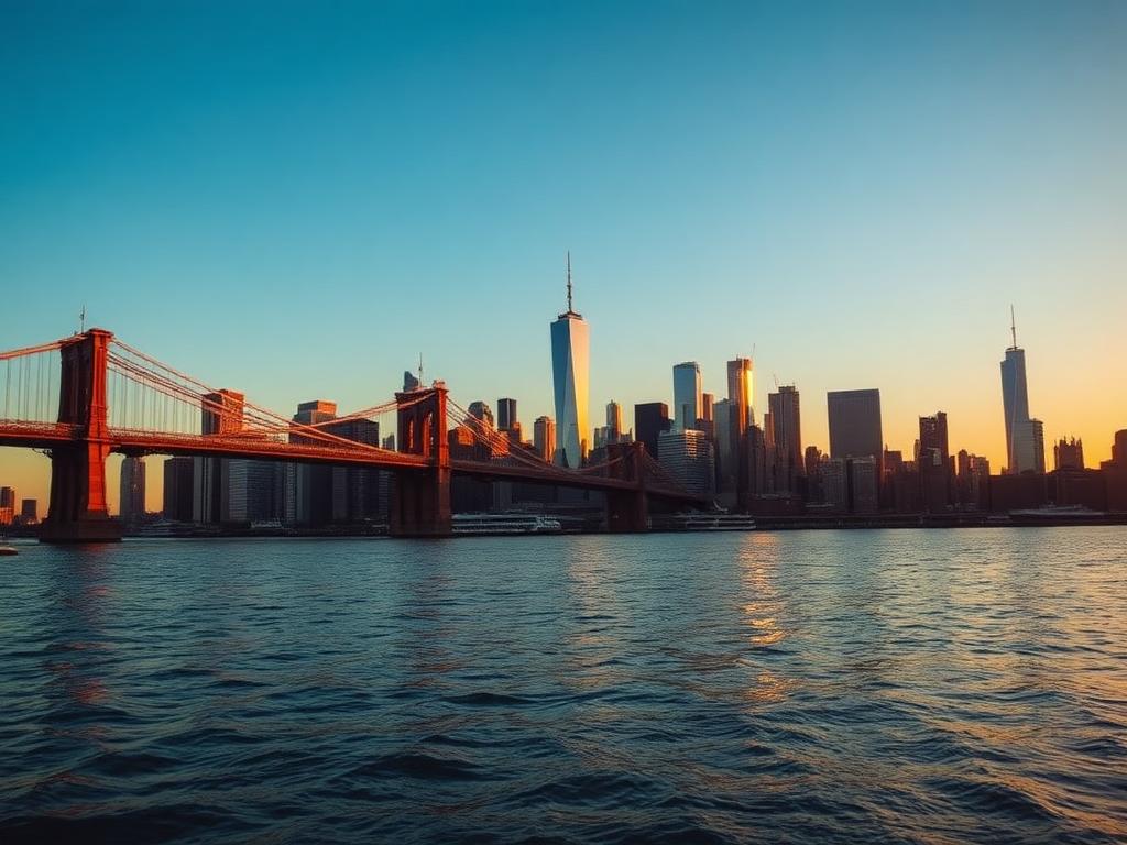 Manhattan skyline at golden hour from the cruise